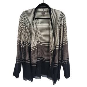 Chico's Easy Wear Geometric Color Block Brown Black Cream Cardigan 3 - L